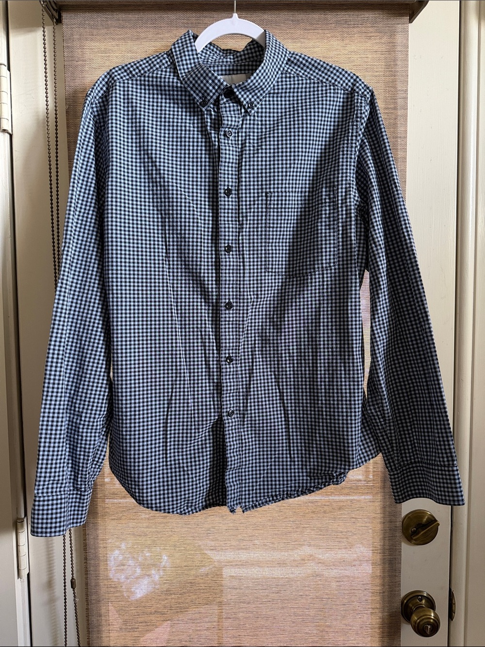 Men's Navy and White Gingham Button-Down Shirt